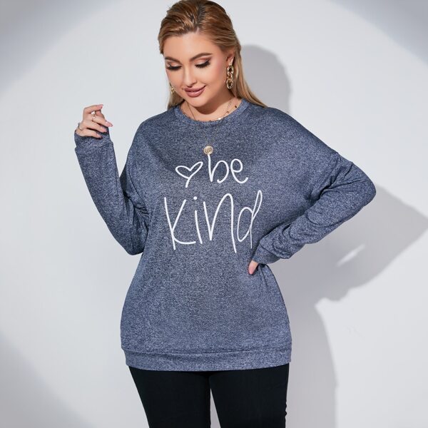 

Plus Slogan & Heart Print Sweatshirt, Dark grey
