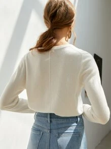 SHEIN 羊絨珍珠鈕扣開衫 - 米色 - 查看 2