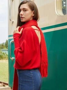 MOTF PREMIUM CASHMERE CUT-OUT GIGOT SLEEVE JUMPER - Red - View 5