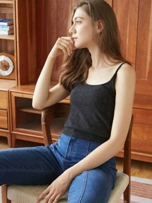 MOTF PREMIUM 100% CASHMERE SLIM KNIT TOP - Dark Grey - View 5