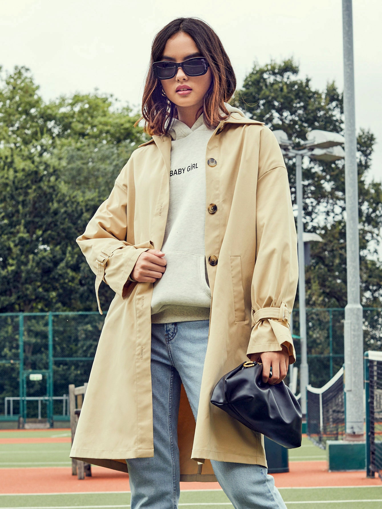 ジャケット・アウター Wide Collar Dropped-Shoulder Trench Coat 1631151058f9d81b619d53684988d5