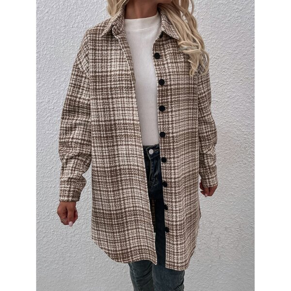 

Plaid Single Breasted Drop Shoulder Overcoat, Multicolor
