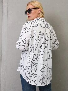 SHEIN LUNE Plus Figure Graphic Button Through Shirt - White - View 2