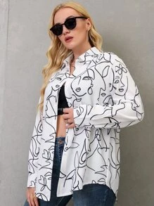 SHEIN LUNE Plus Figure Graphic Button Through Shirt - White - View 3