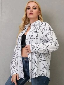 SHEIN LUNE Plus Figure Graphic Button Through Shirt - White - View 4