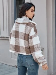 SHEIN LUNE Plaid Button Front Teddy Jacket - Multicolor - View 2