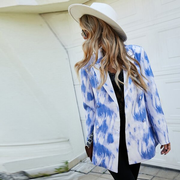 

Tie Dye Peak Collar Blazer, Baby blue