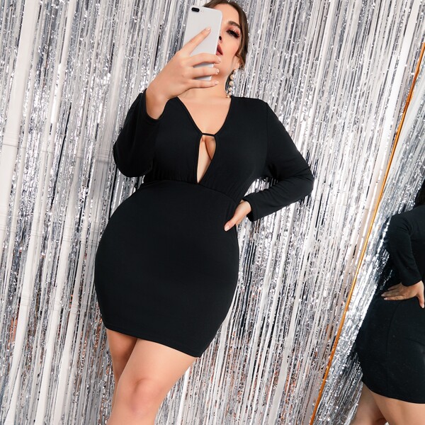 

Plus Plunging Neck Bodycon Dress, Black