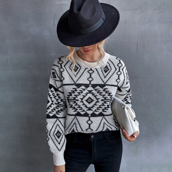 

Свитер с геометрическим узором, Черный и белый