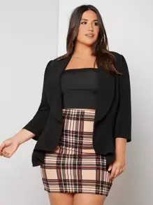 SHEIN Privé Plus Shawl Collar Asymmetrical Hem Blazer In Spring - Black - View 2