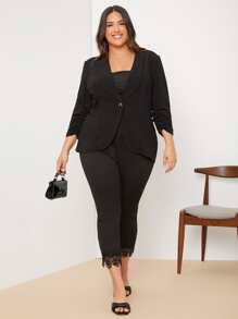 SHEIN Essnce Plus Shawl Collar Single Button Ruched Cuff Blazer