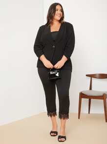 SHEIN Essnce Plus Shawl Collar Single Button Ruched Cuff Blazer