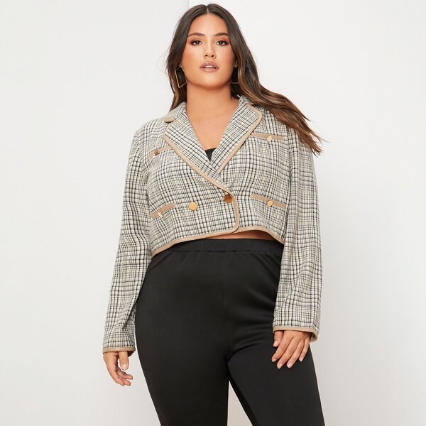 

Plus Plaid Print Double Button Blazer, Multicolor