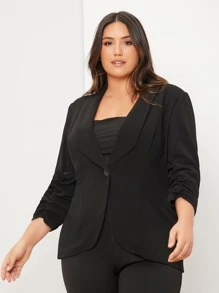 SHEIN Essnce Plus Shawl Collar Single Button Ruched Cuff Blazer