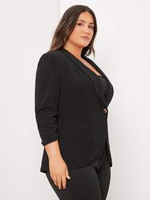 SHEIN Essnce Plus Shawl Collar Single Button Ruched Cuff Blazer