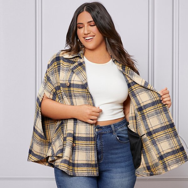 

Plus Plaid Print Dolman Sleeve Overcoat, Multicolor