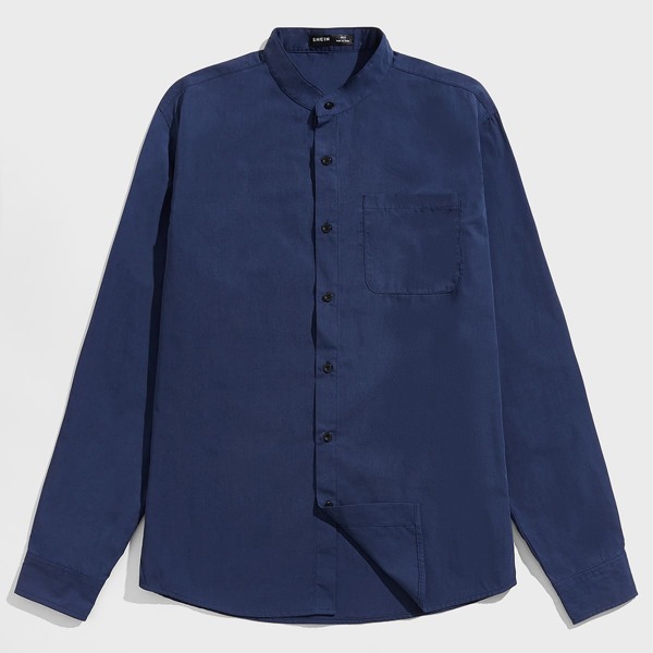 

Men Patched Pocket Button Front Shirt, Navy blue