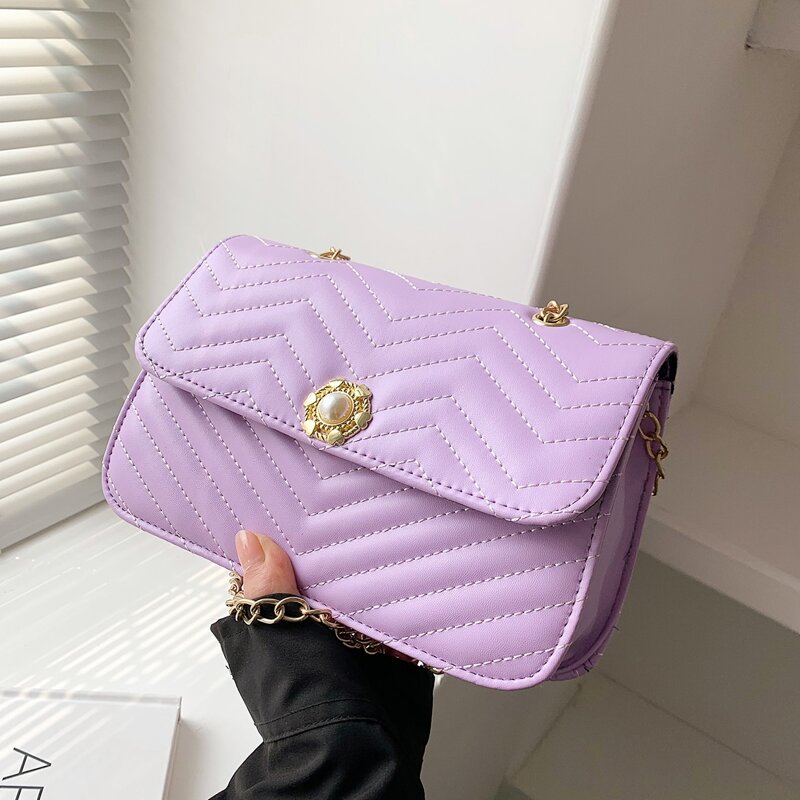 

Faux Pearl Decor Flap Shoulder Bag, Purple