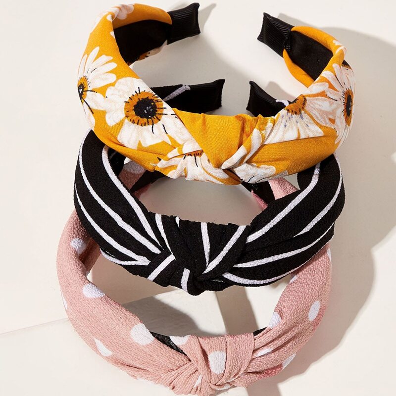 

3pcs Polka Dot & Striped Graphic Hair Hoop, Multicolor