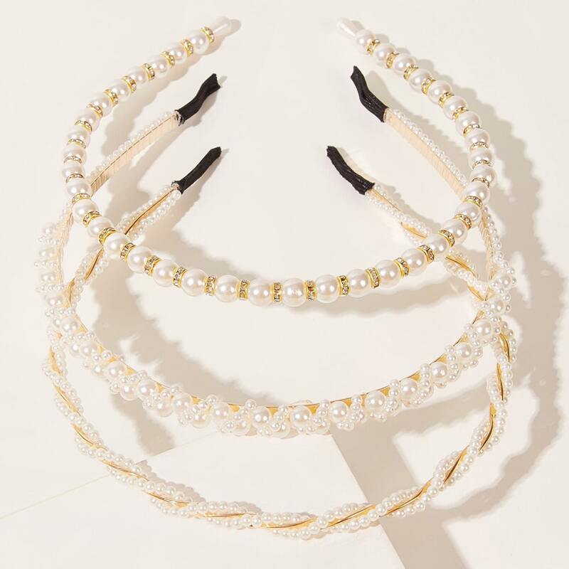 

3pcs Faux Pearl Decor Headband, Multicolor