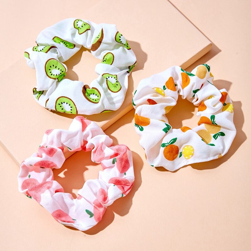

3pcs Fruit Print Scrunchie, Multicolor