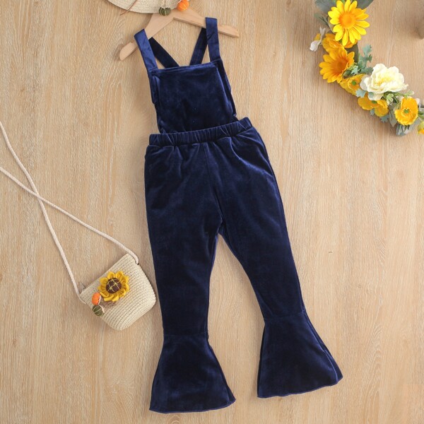 

Toddler Girls Crisscross Back Velvet Flare Leg Jumpsuit, Royal blue