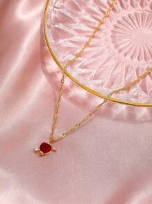 Vòng cổ quyến rũ trái tim rhinestone - Đỏ - Xem 4