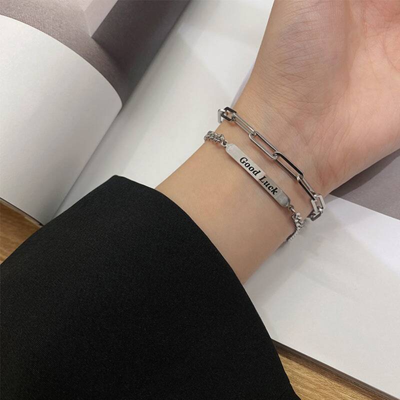 Letter Graphic Chain Bracelet, Silver