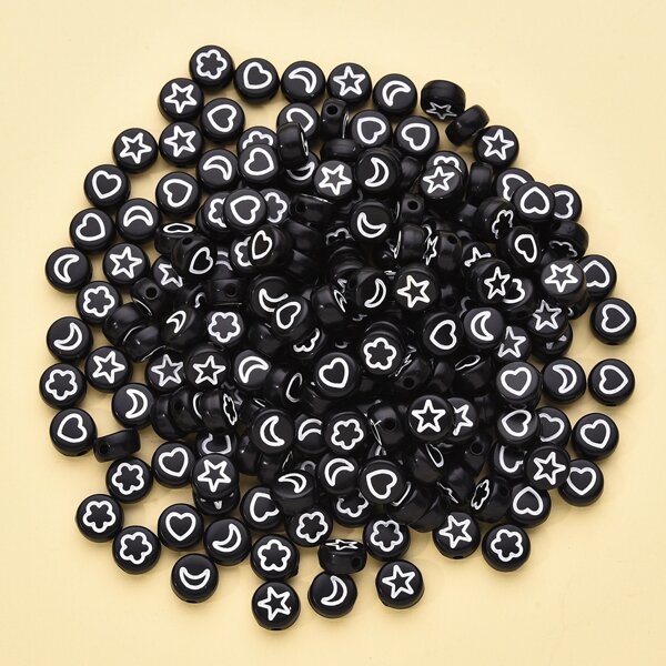 

1pack Heart & Moon Pattern Bead, Black