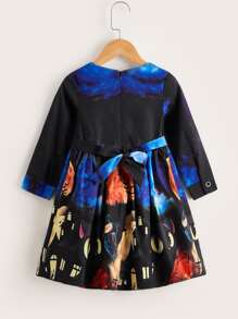 女小童萬聖印花後綁帶派對禮服