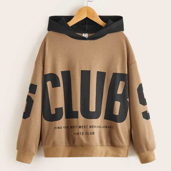 

Boys Slogan Graphic Drop Shoulder Hoodie, Khaki