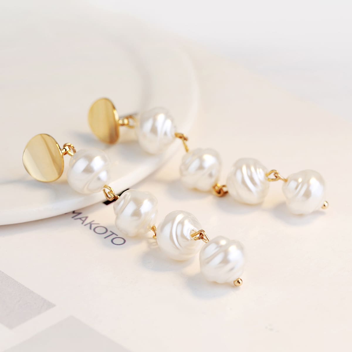 

Faux Pearl Drop Earrings, Gold