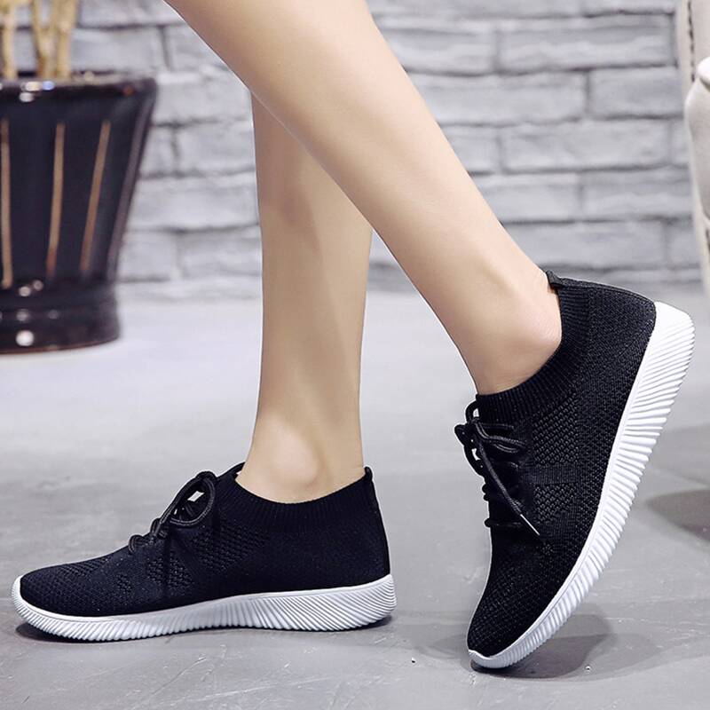 

Lace Up Front Knit Sneakers, Black