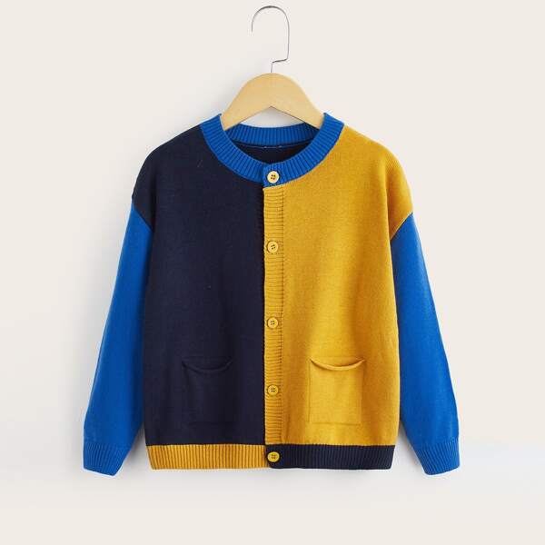 

Toddler Boys Color Block Double Pocket Cardigan, Multicolor