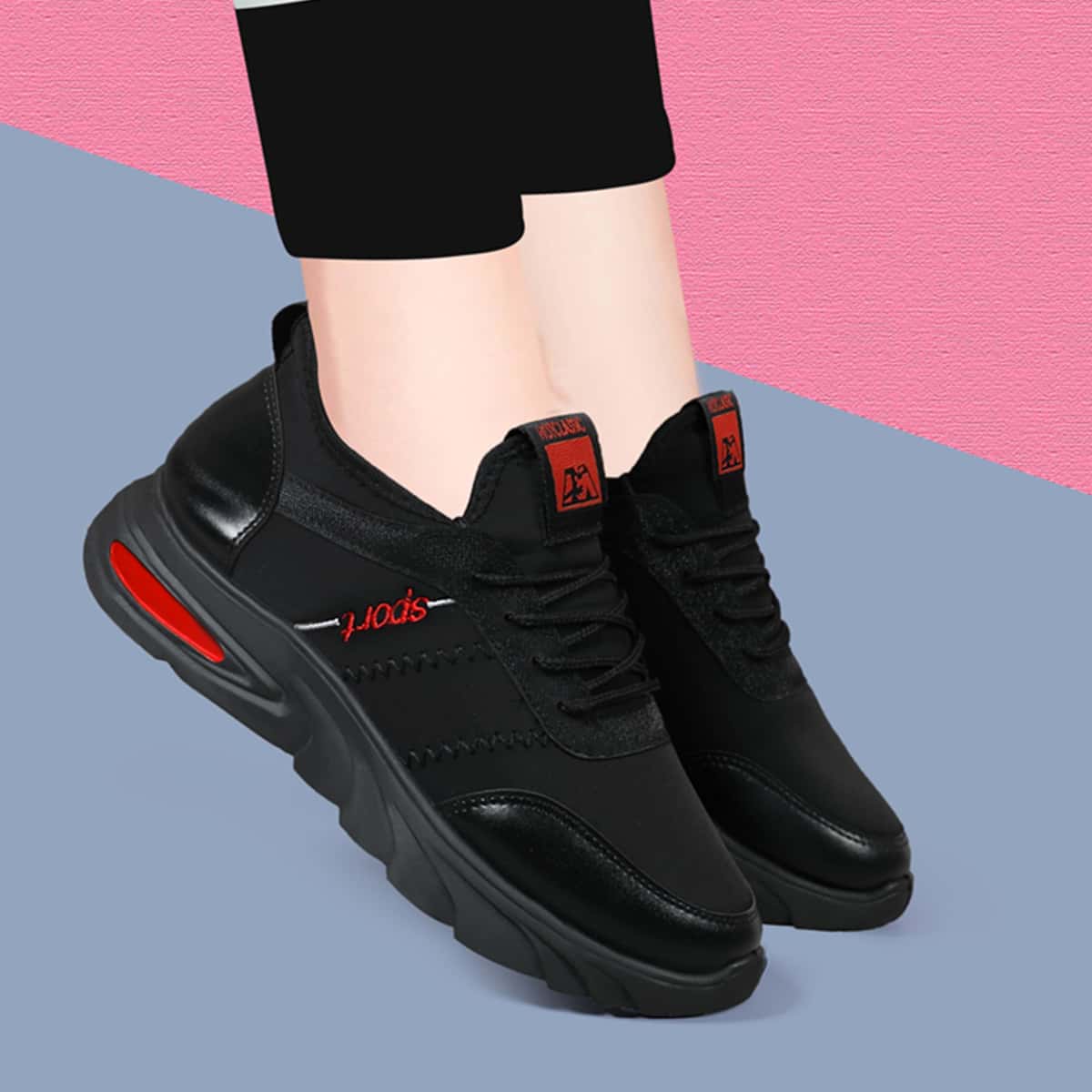 

Letter Graphic Lace Up Front Sneakers, Black