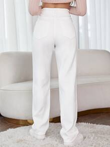 SHEIN Frenchy High Waisted Straight Leg Jeans Winter White Casual