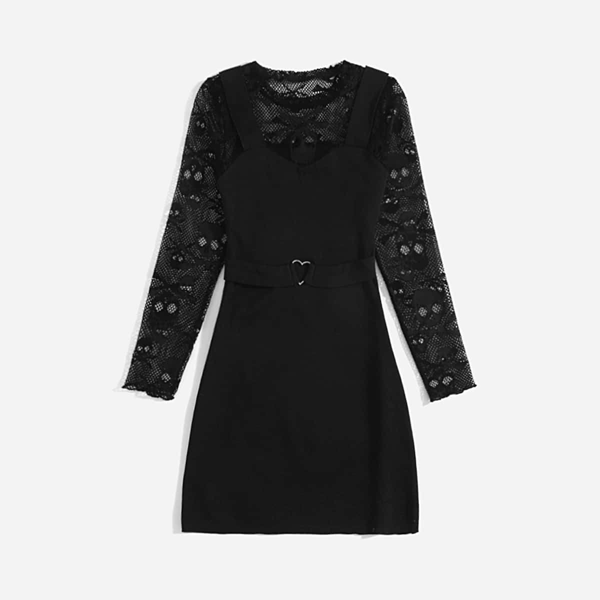 

Skeleton Print 2 In 1 Dress, Black