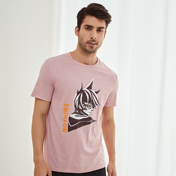 

Men Letter And Figure Graphic Tee, Dusty pink