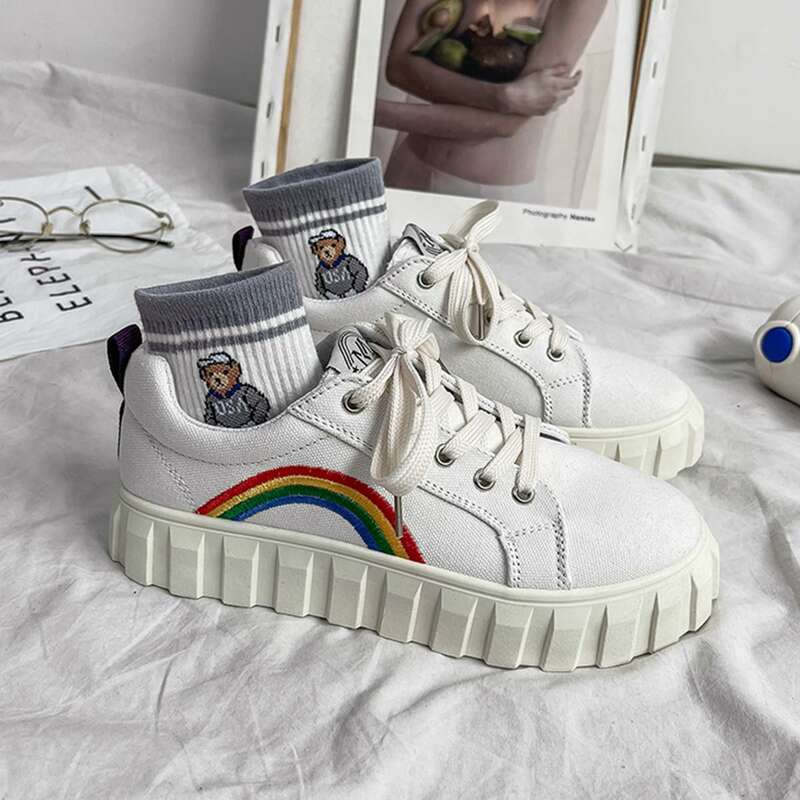 

Rainbow Striped Skate Shoes, White
