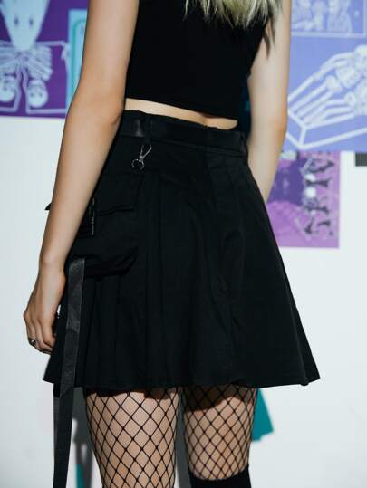 Grunge Punk Jupe cargo plissée avec boucle de dégagement, école