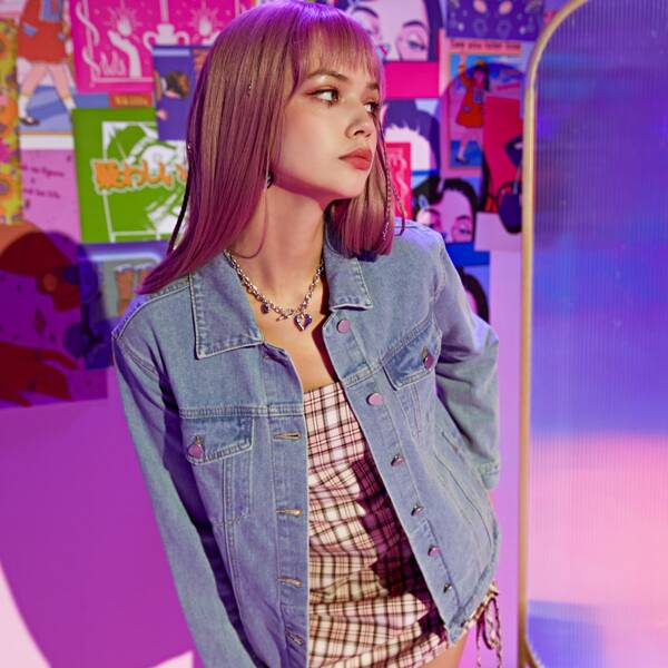 

Button Front Pocket Denim Jacket, Light wash