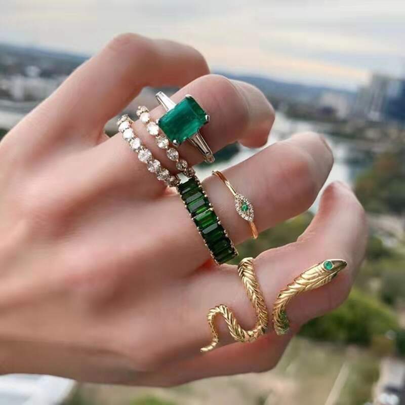 

6pcs Snake Decor Ring, Green