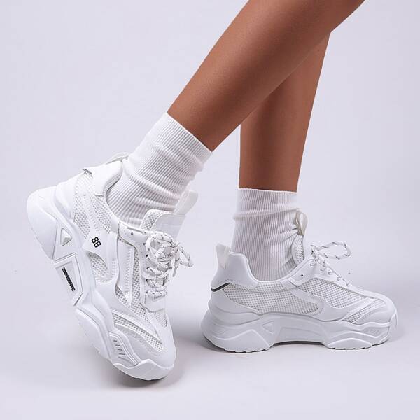 

Minimalist Lace-up Front Chunky Sneakers, White