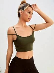 SHEIN Unity Áo hai dây Lộ Lưng màu trơn Gợi cảm - xanh quân đội - Xem 4