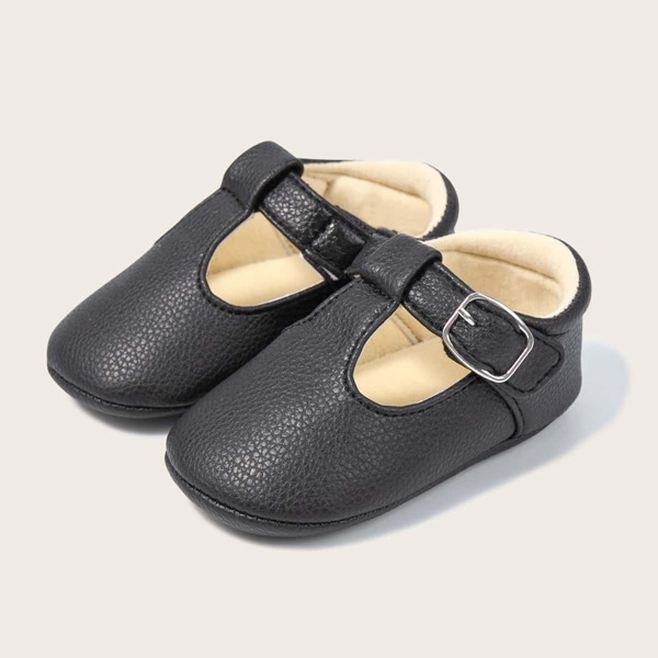 

Baby Buckle Decor Strappy Flats, Black