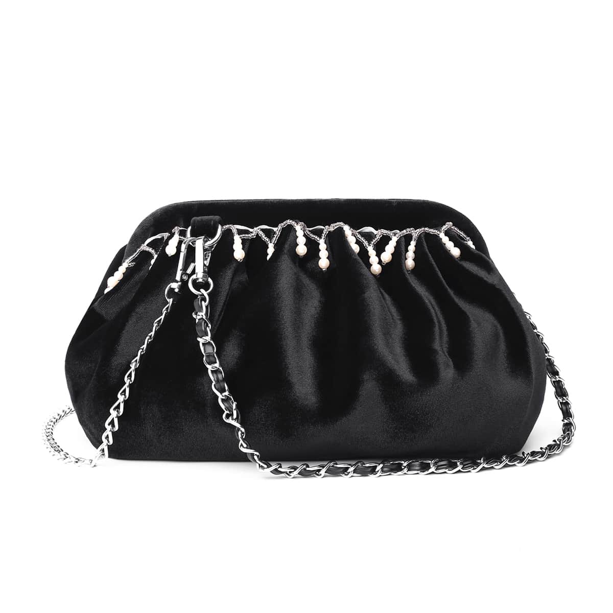 Faux Pearl Decor Shoulder Bag, Black