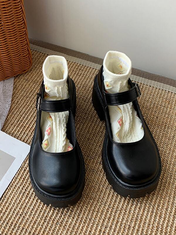 Women Black Minimalist Platform Chunky Heeled Mary Jane Shoes SHEIN USA