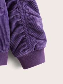 SHEIN Toddler Girls Ruched Sleeve Pocket Front Bomber Jacket - Violet Purple - View 3