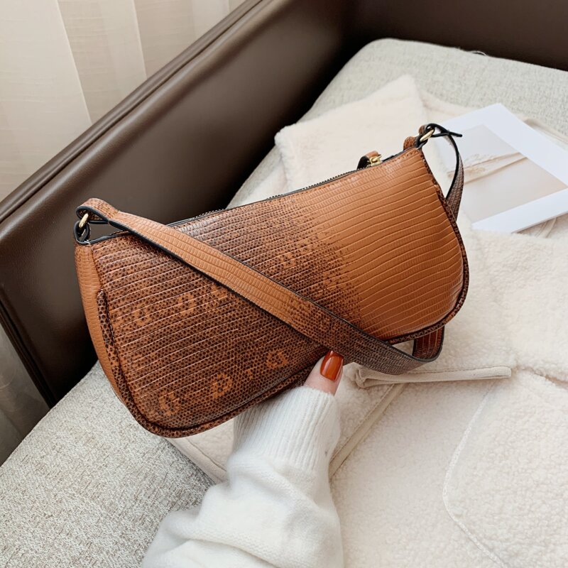 

Croc Embossed Shoulder Bag, Brown