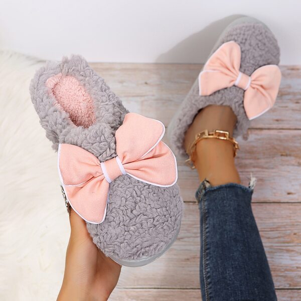 

Bow Decor Fluffy Slippers, Grey